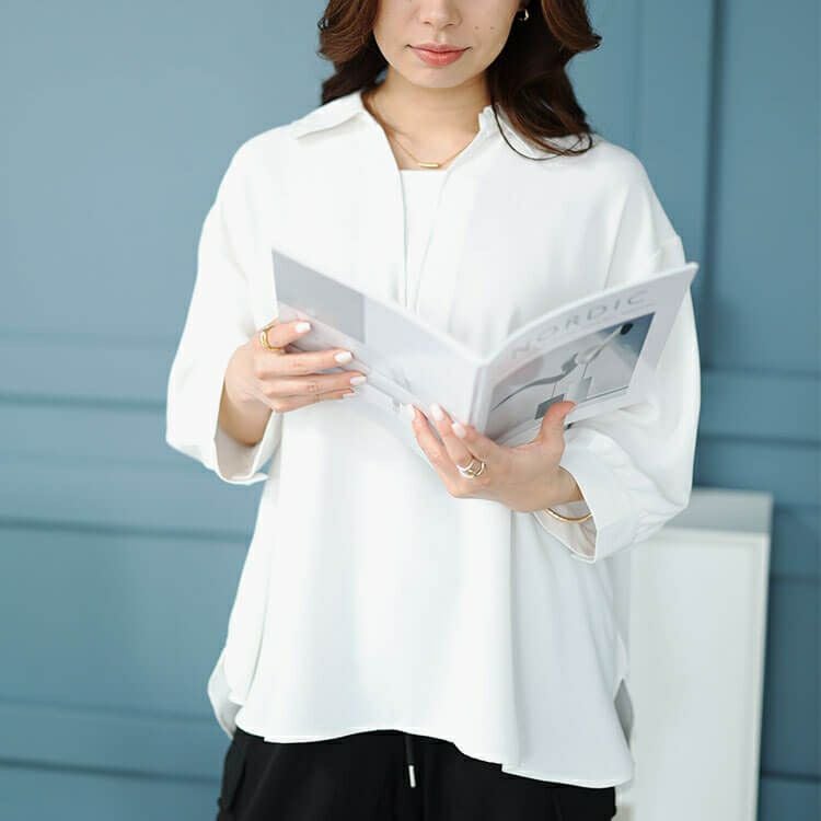 大きいサイズ レディース 接触冷感＆UVカットスキッパーサイドスリットブラウス　cpdai-640393