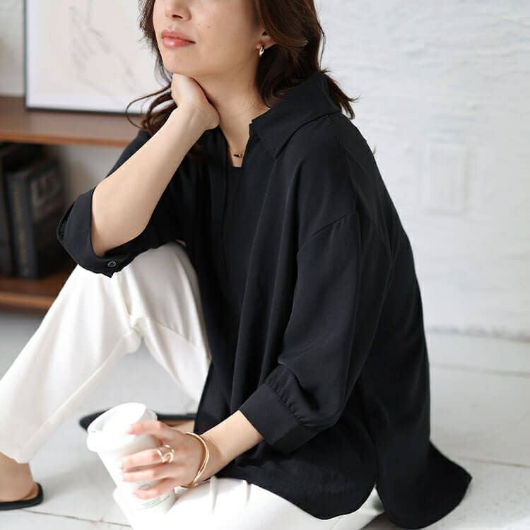 大きいサイズ レディース 接触冷感＆UVカットスキッパーサイドスリットブラウス　cpdai-640393