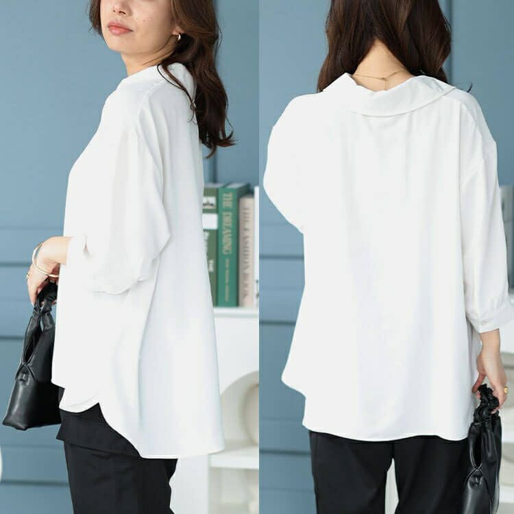 大きいサイズ レディース 接触冷感＆UVカットスキッパーサイドスリットブラウス　cpdai-640393