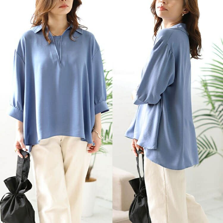 大きいサイズ レディース 接触冷感＆UVカットスキッパーサイドスリットブラウス　cpdai-640393