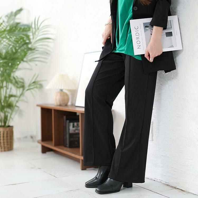 大きいサイズ レディース センターシームフレアパンツ　kt-150 ブラック