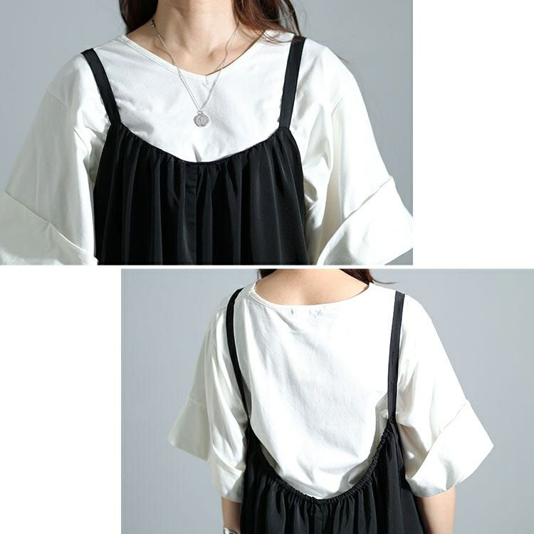 大きいサイズ レディース ギャザーワイドサロペットパンツ　nw-24007