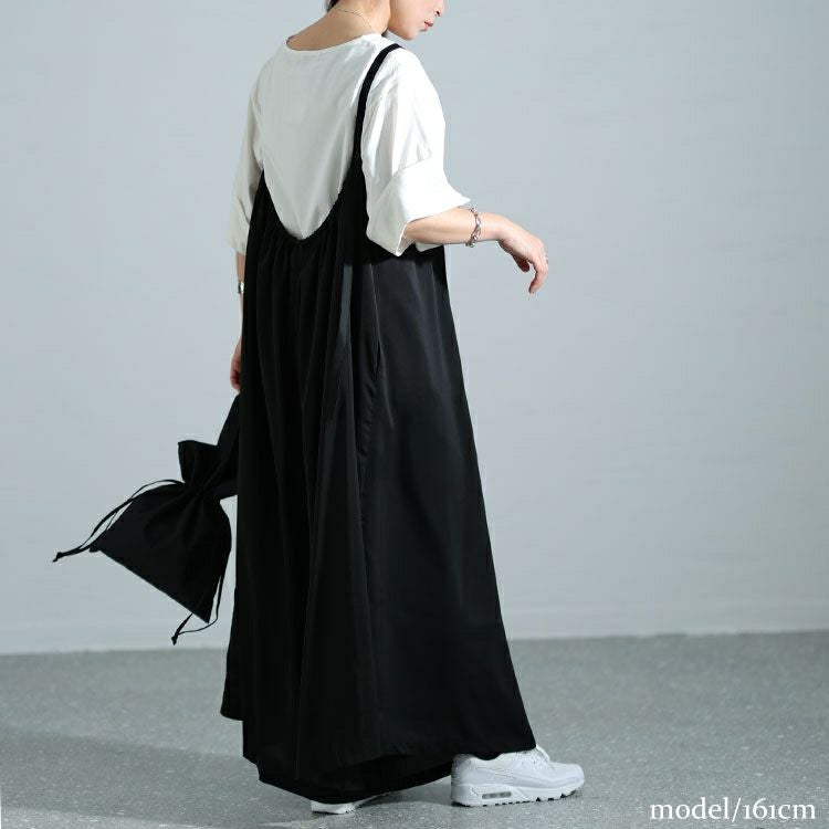 大きいサイズ レディース ギャザーワイドサロペットパンツ　nw-24007