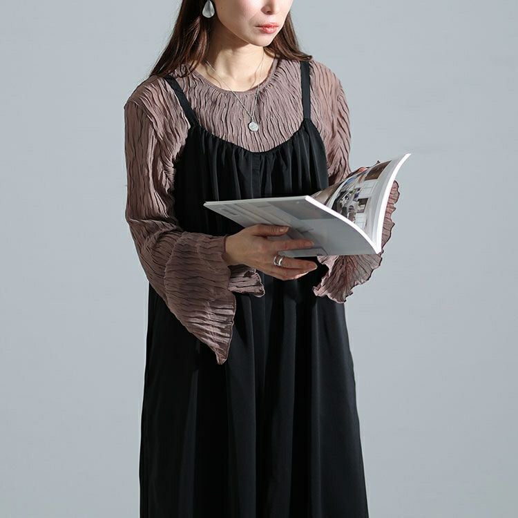 大きいサイズ レディース ギャザーワイドサロペットパンツ　nw-24007