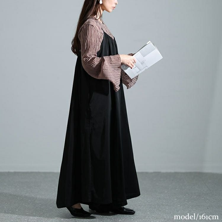 大きいサイズ レディース ギャザーワイドサロペットパンツ　nw-24007