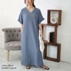 大きいサイズ レディース Vネックスリット入りワンピース　fem-443 ブルー