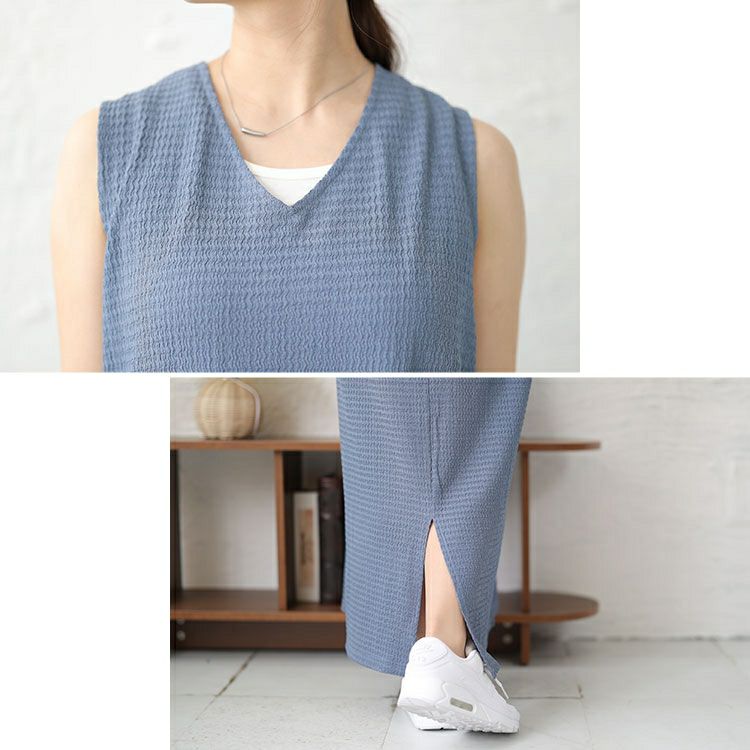 大きいサイズ レディース バックスリットシャーリングワンピース　fem-442