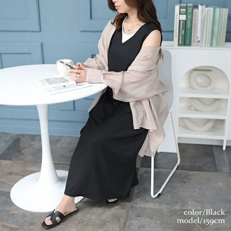 大きいサイズ レディース バックスリットシャーリングワンピース　fem-442