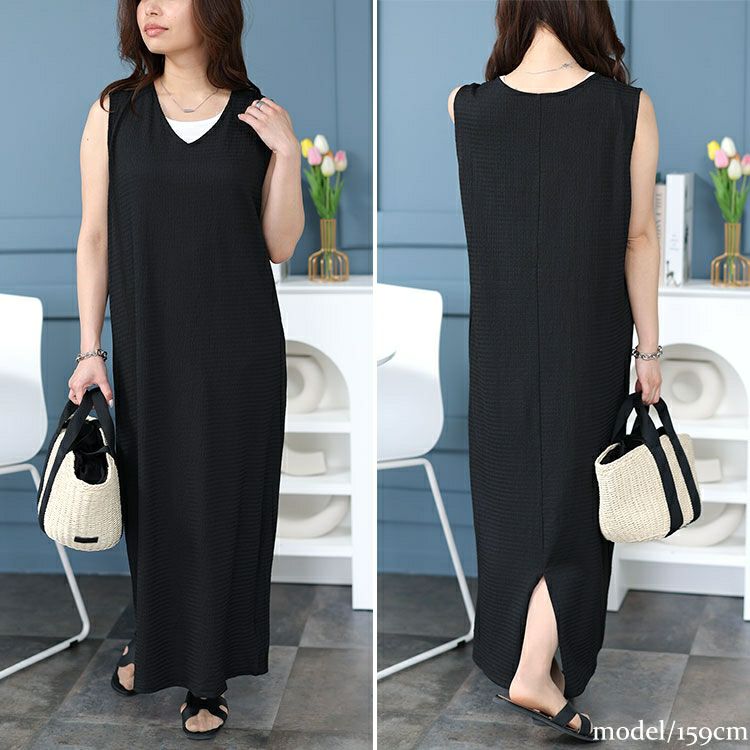 大きいサイズ レディース バックスリットシャーリングワンピース　fem-442