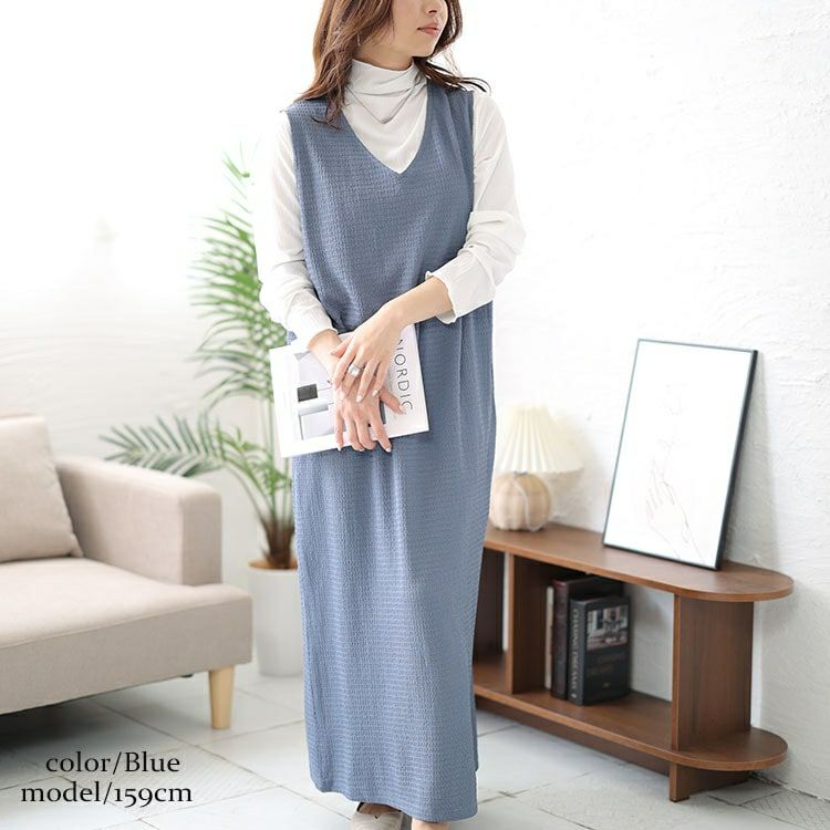 大きいサイズ レディース バックスリットシャーリングワンピース　fem-442