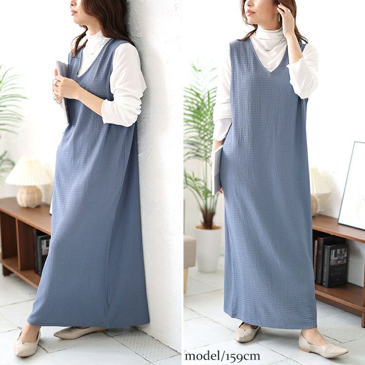 大きいサイズ レディース バックスリットシャーリングワンピース　fem-442