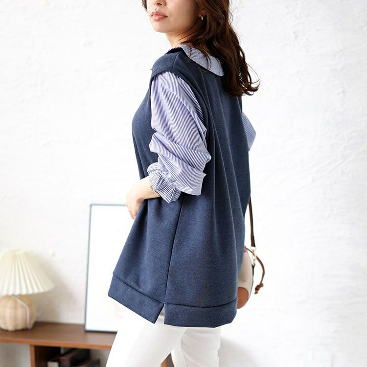 大きいサイズ レディース キャンディスリーブフェイクベストプルオーバー　cast-5542025