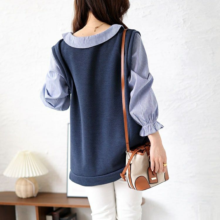 大きいサイズ レディース キャンディスリーブフェイクベストプルオーバー　cast-5542025