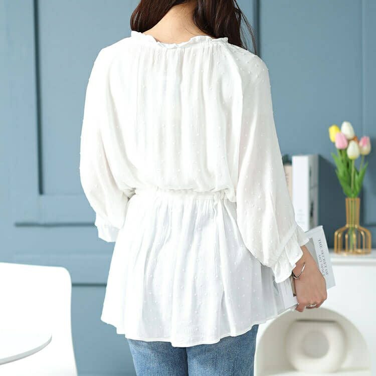 大きいサイズ レディース ミニフリル襟ドット楊柳ドビーブラウス　cpdai-640377