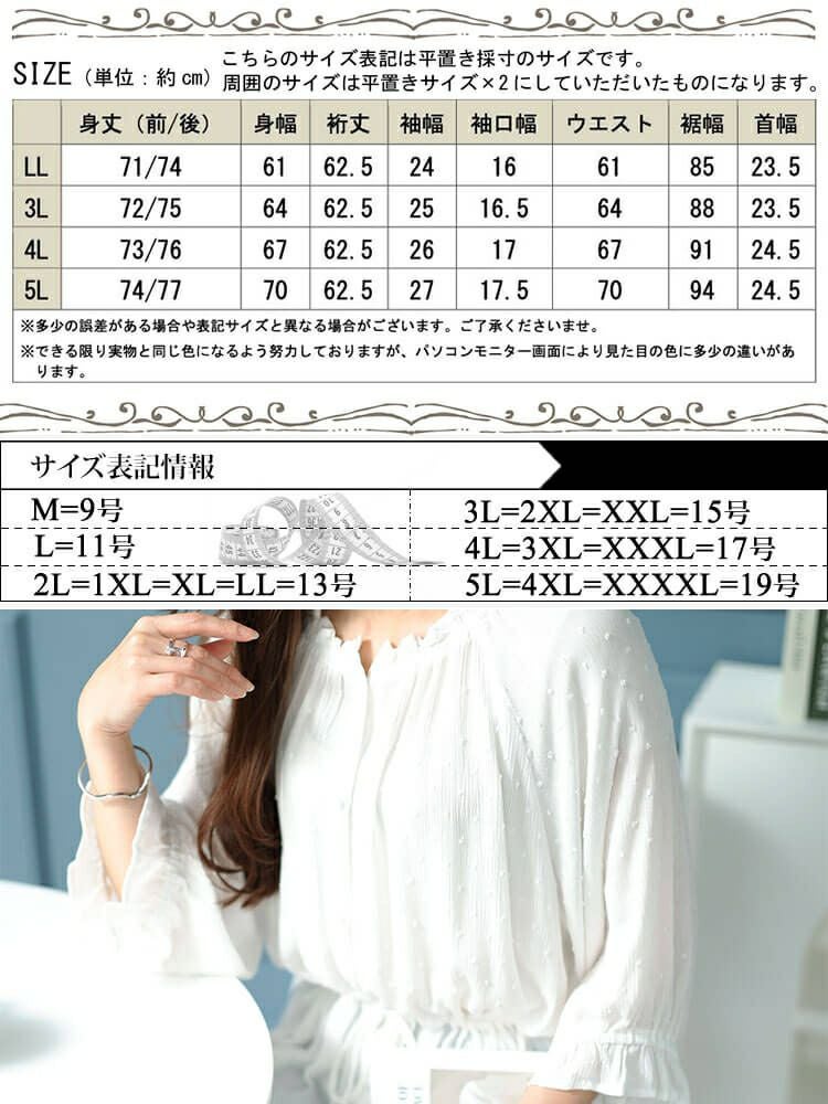 大きいサイズ レディース ミニフリル襟ドット楊柳ドビーブラウス　cpdai-640377