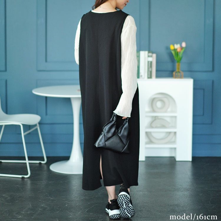 大きいサイズ レディース 深Vネックバックスリットジャンパースカート　plan-2300477