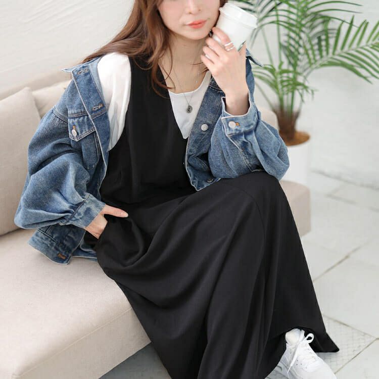 大きいサイズ レディース Vネックフレアジャンパースカート　plan-2300467