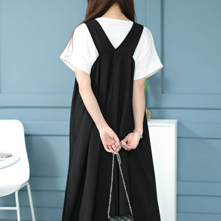 大きいサイズ レディース Vネックフレアジャンパースカート　plan-2300467