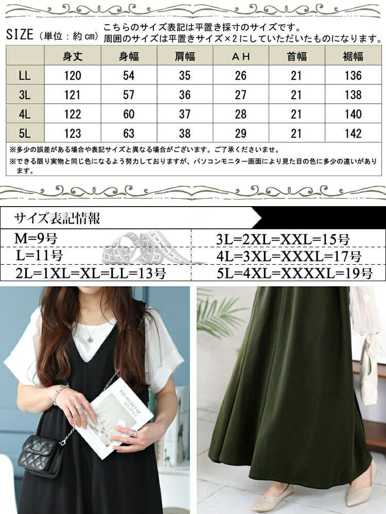 の　黒38サイズ 大きいサイズ レディース Vネックフレアジャンパースカート plan