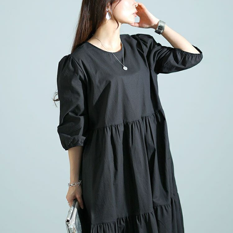 大きいサイズ レディース ティアードロングワンピース　goldy-1464