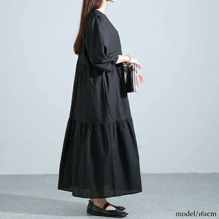 大きいサイズ レディース ティアードロングワンピース　goldy-1464