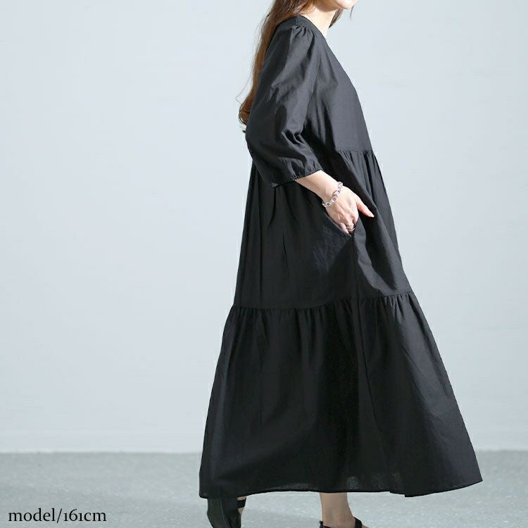 大きいサイズ レディース ティアードロングワンピース　goldy-1464