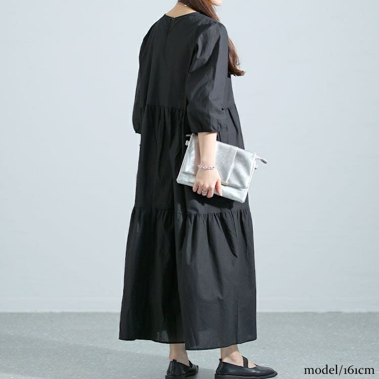 大きいサイズ レディース ティアードロングワンピース　goldy-1464