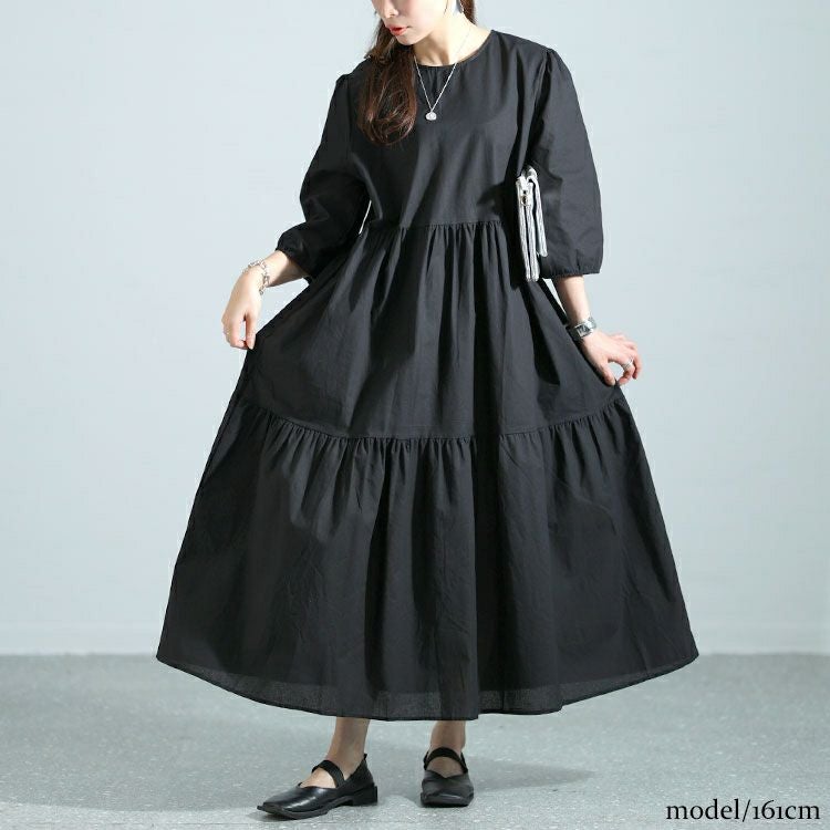 大きいサイズ レディース ティアードロングワンピース　goldy-1464