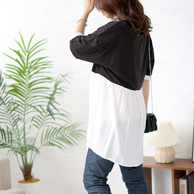 大きいサイズ レディース 異素材ドッキングチュニック　goldy-1461