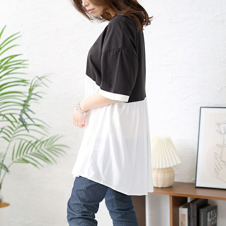 大きいサイズ レディース 異素材ドッキングチュニック　goldy-1461