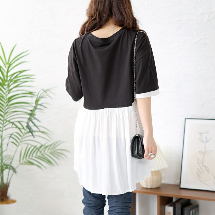 大きいサイズ レディース 異素材ドッキングチュニック　goldy-1461