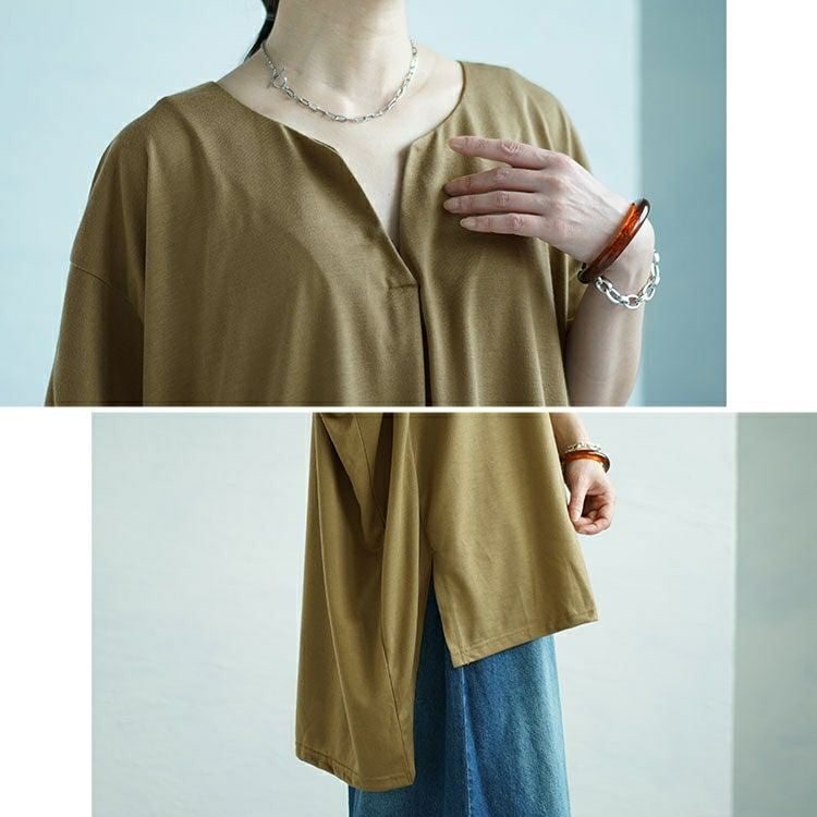 大きいサイズ レディース サイドスリットフロントタックドルマンチュニック　fem-464