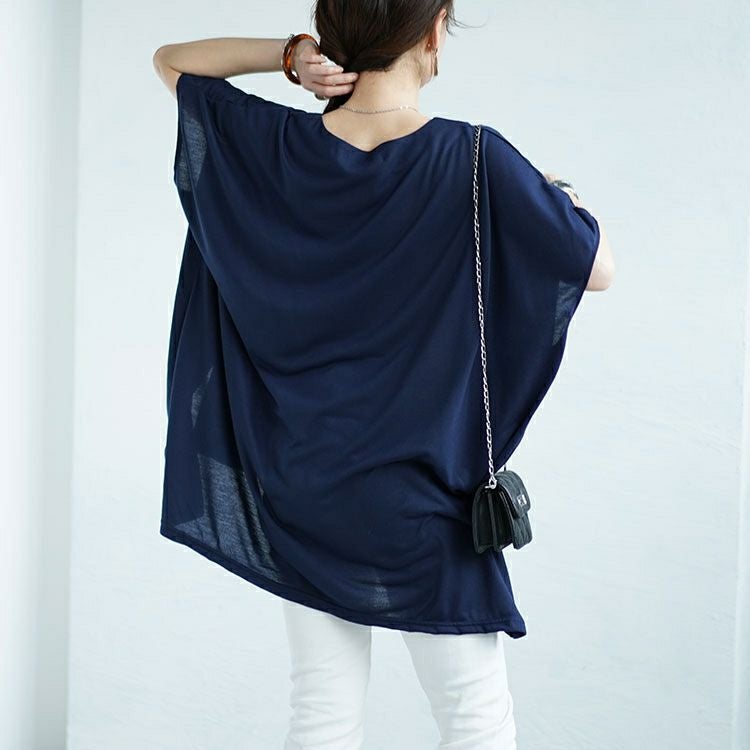 大きいサイズ レディース サイドスリットフロントタックドルマンチュニック　fem-464