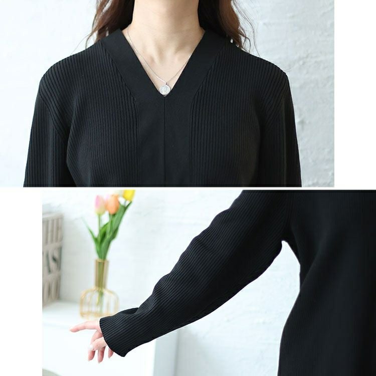 大きいサイズ レディース Vネックリブニット　sw-0606