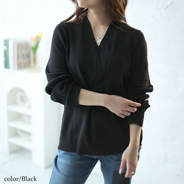 大きいサイズ レディース Vネックリブニット　sw-0606