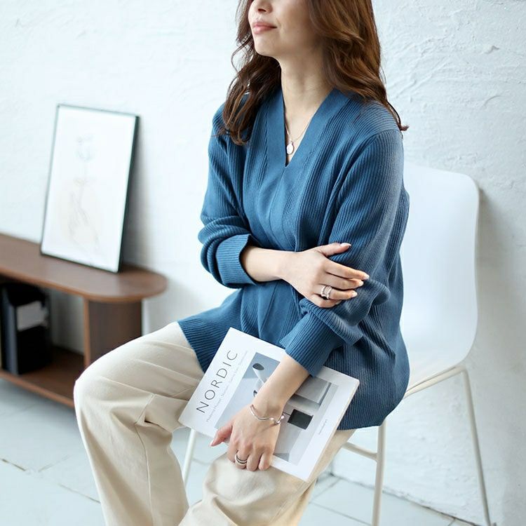 大きいサイズ レディース Vネックリブニット　sw-0606