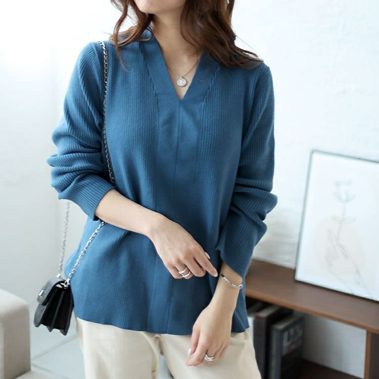 大きいサイズ レディース Vネックリブニット　sw-0606