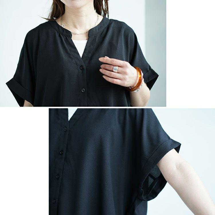 大きいサイズ レディース バックギャザースキッパーカラーブラウス　sw-0623