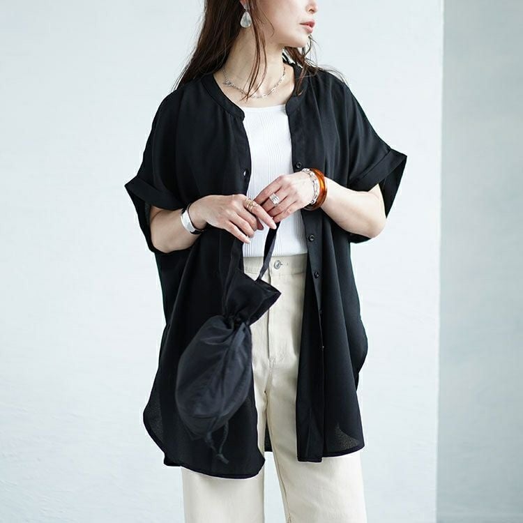 大きいサイズ レディース バックギャザースキッパーカラーブラウス　sw-0623