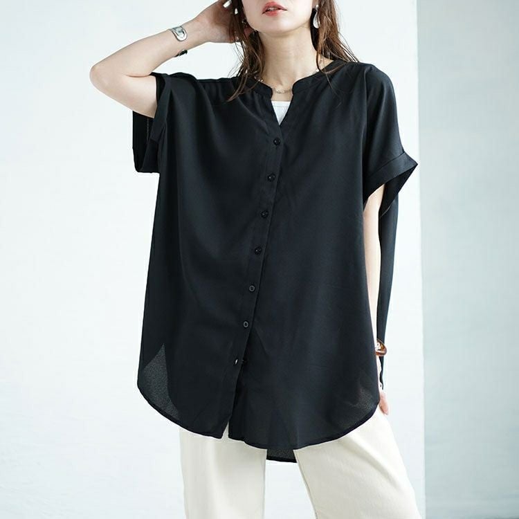 大きいサイズ レディース バックギャザースキッパーカラーブラウス　sw-0623