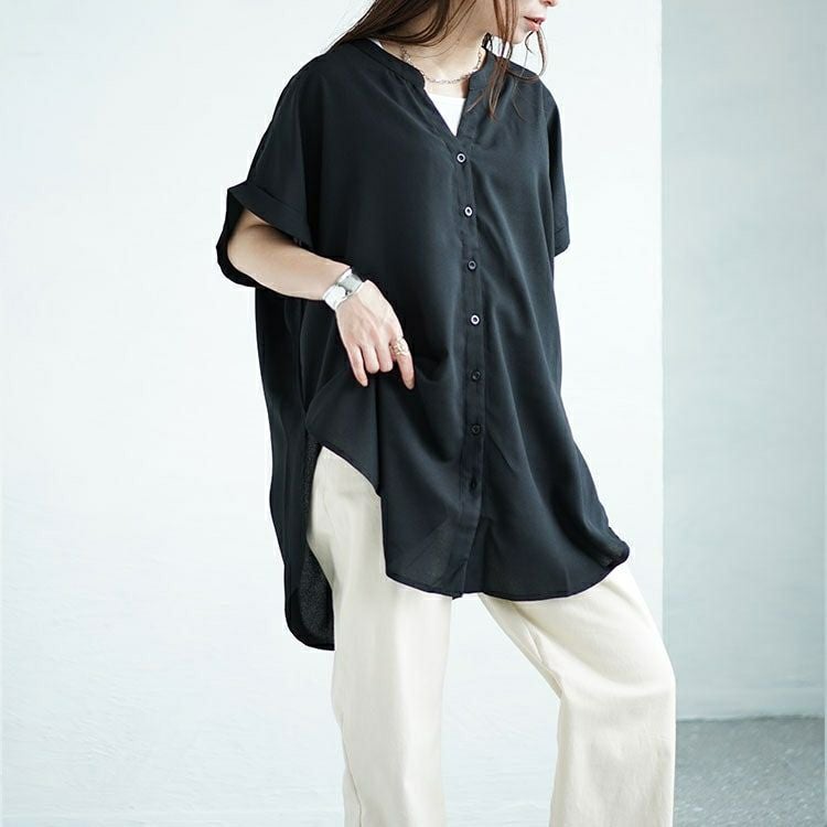 大きいサイズ レディース バックギャザースキッパーカラーブラウス　sw-0623