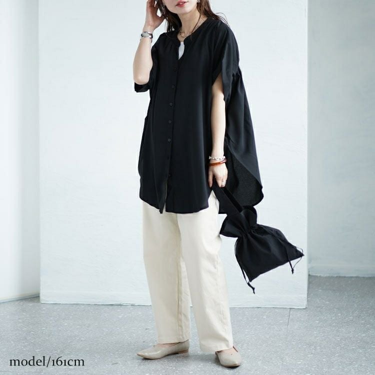 大きいサイズ レディース バックギャザースキッパーカラーブラウス　sw-0623