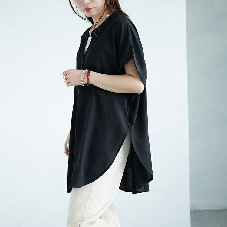 大きいサイズ レディース バックギャザースキッパーカラーブラウス　sw-0623