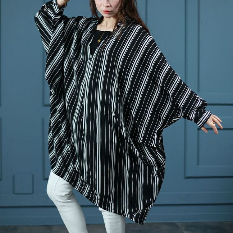 大きいサイズ レディース ランダムストライプドルマンチュニック　nw-24017