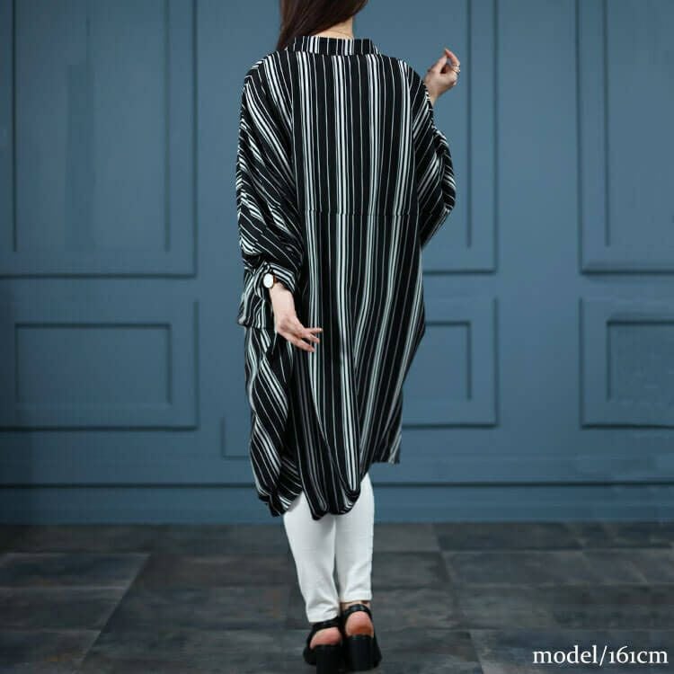 大きいサイズ レディース ランダムストライプドルマンチュニック　nw-24017