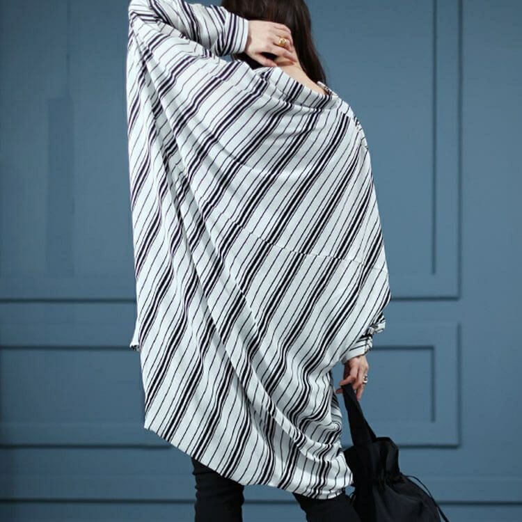 大きいサイズ レディース ランダムストライプドルマンチュニック　nw-24017