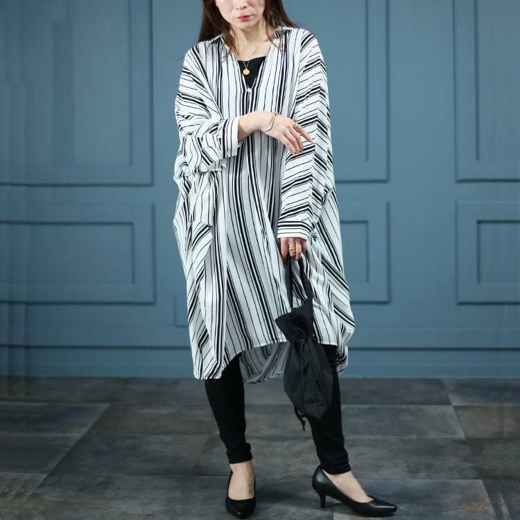 大きいサイズ レディース ランダムストライプドルマンチュニック　nw-24017 ホワイト