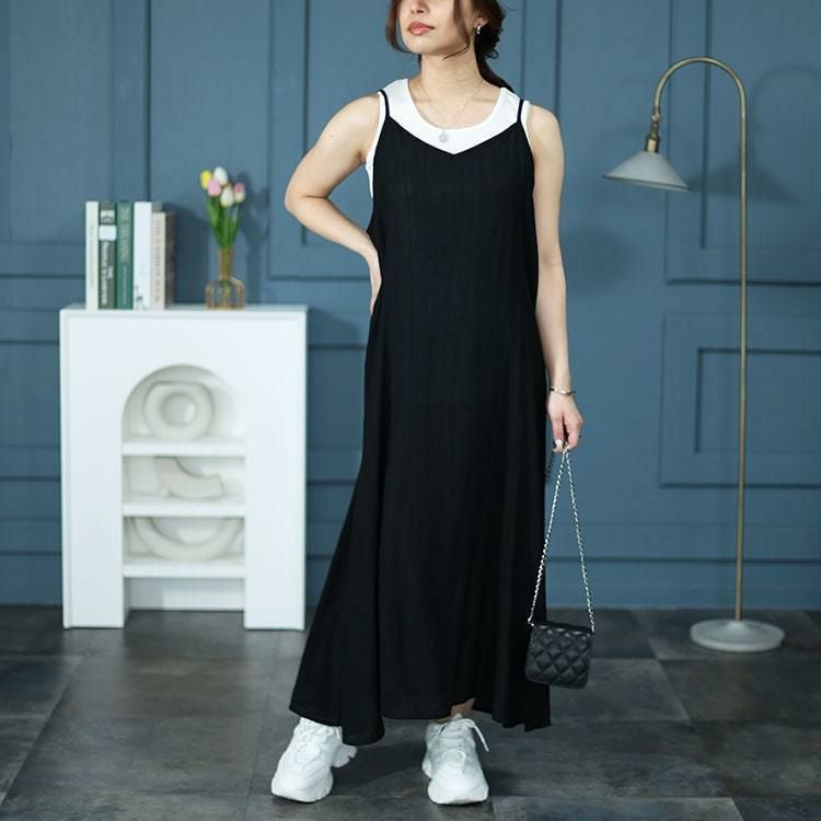 大きいサイズ レディース プリンセスラインキャミワンピース　fem-469 ブラック