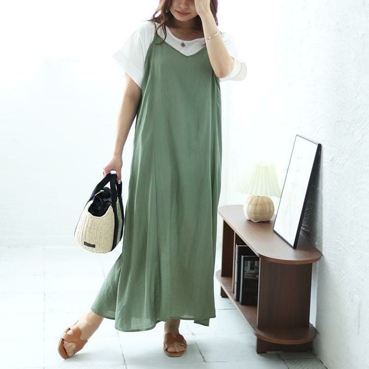 大きいサイズ レディース プリンセスラインキャミワンピース　fem-469 グリーン