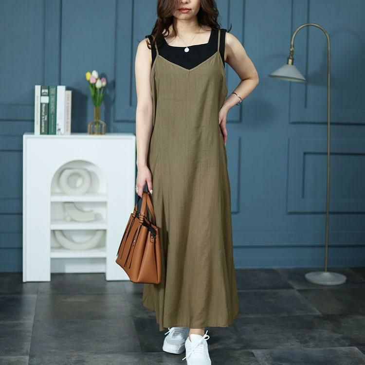 大きいサイズ レディース プリンセスラインキャミワンピース　fem-469 モカ